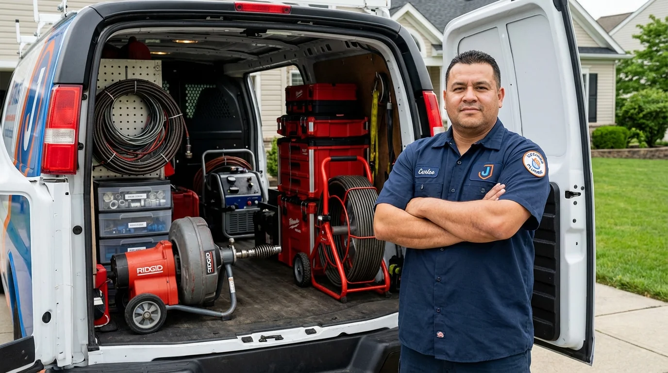 Professional drain cleaning equipment and Johns Plumbing LLC plumber in Frankfort