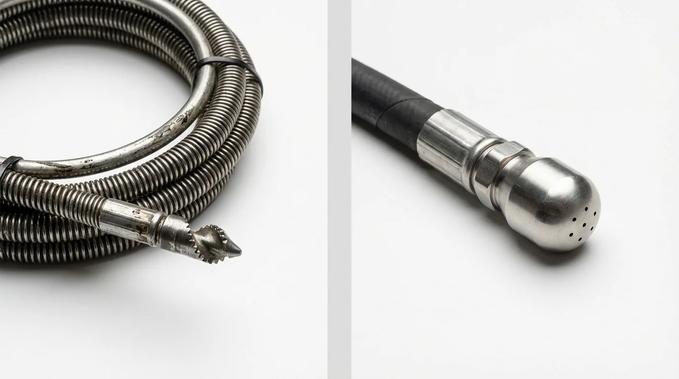 Drain snake cable and hydro jetting nozzle used for drain cleaning in Frankfort, KY