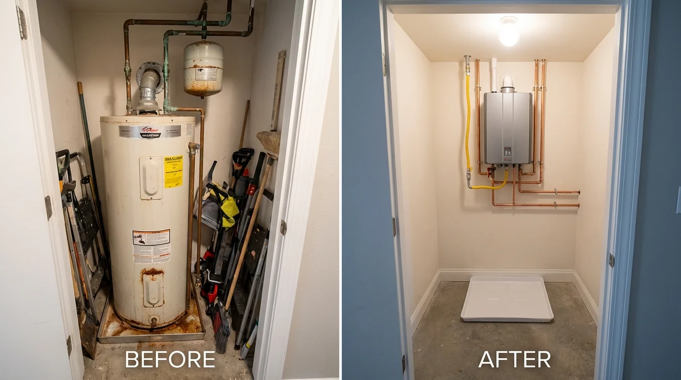 Tank water heater versus wall-mounted tankless unit comparison for Frankfort, KY homeowners