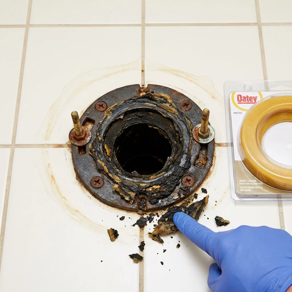 Failed wax ring showing water seepage at the base of a toilet in a Frankfort, KY home