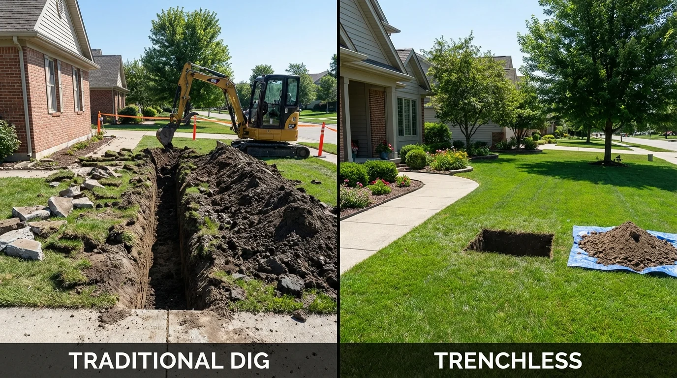 Trenchless sewer repair with minimal yard damage versus traditional excavation in Frankfort, KY